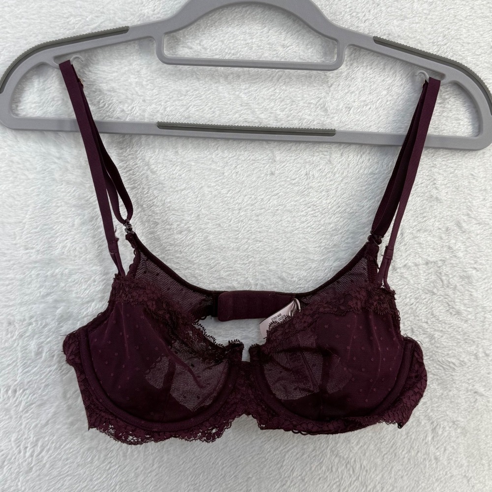 Victoria's Secret Dream Angels 34C Purple‎ Lace Polka Dot underwire Bra